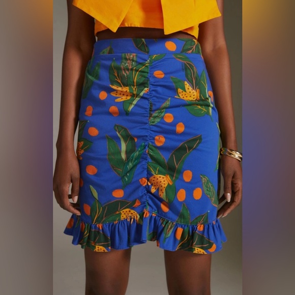 Farm Rio Tropical Print Ruched Ruffled Mini Skirt, Size XS - Picture 2 of 12